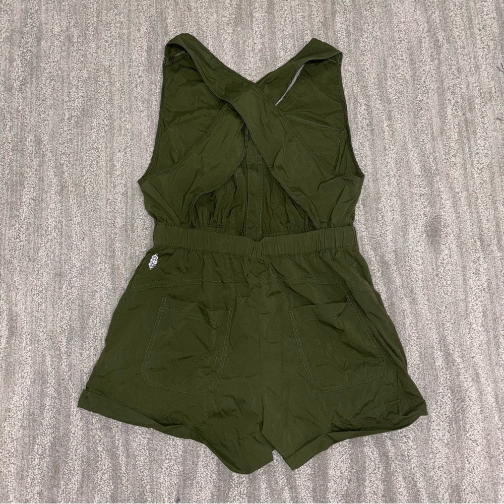 Free People Movement Back On Trek Romper Olive Green Open Back Women’s Sz XS